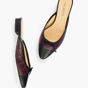 Talbots Quilted Bow Mule Flats Burgundy